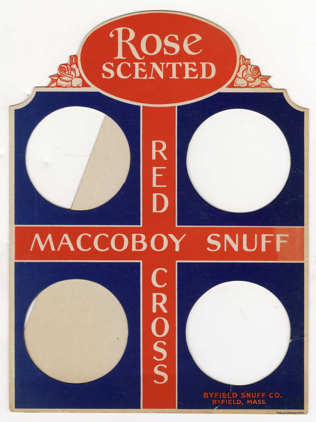 Antique Rose Scented MACCOBOY SNUFF STORE DISPLAY, Red Cross