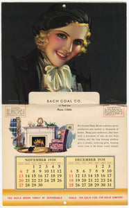 1938 BACH COAL Promotional Advertising Calendar, Christmas Cover