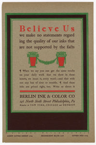 Antique Berlin Ink & Color Co. Printer's Advertisement Sample, Philadelphia