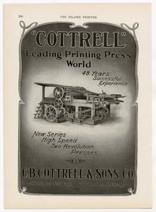 Original Inland Printer Advertising Page Featuring Cottrell Printing Press
