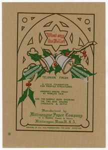 Antique Mittineague Paper Company Paper Advertisement Sample, Christmas Bells