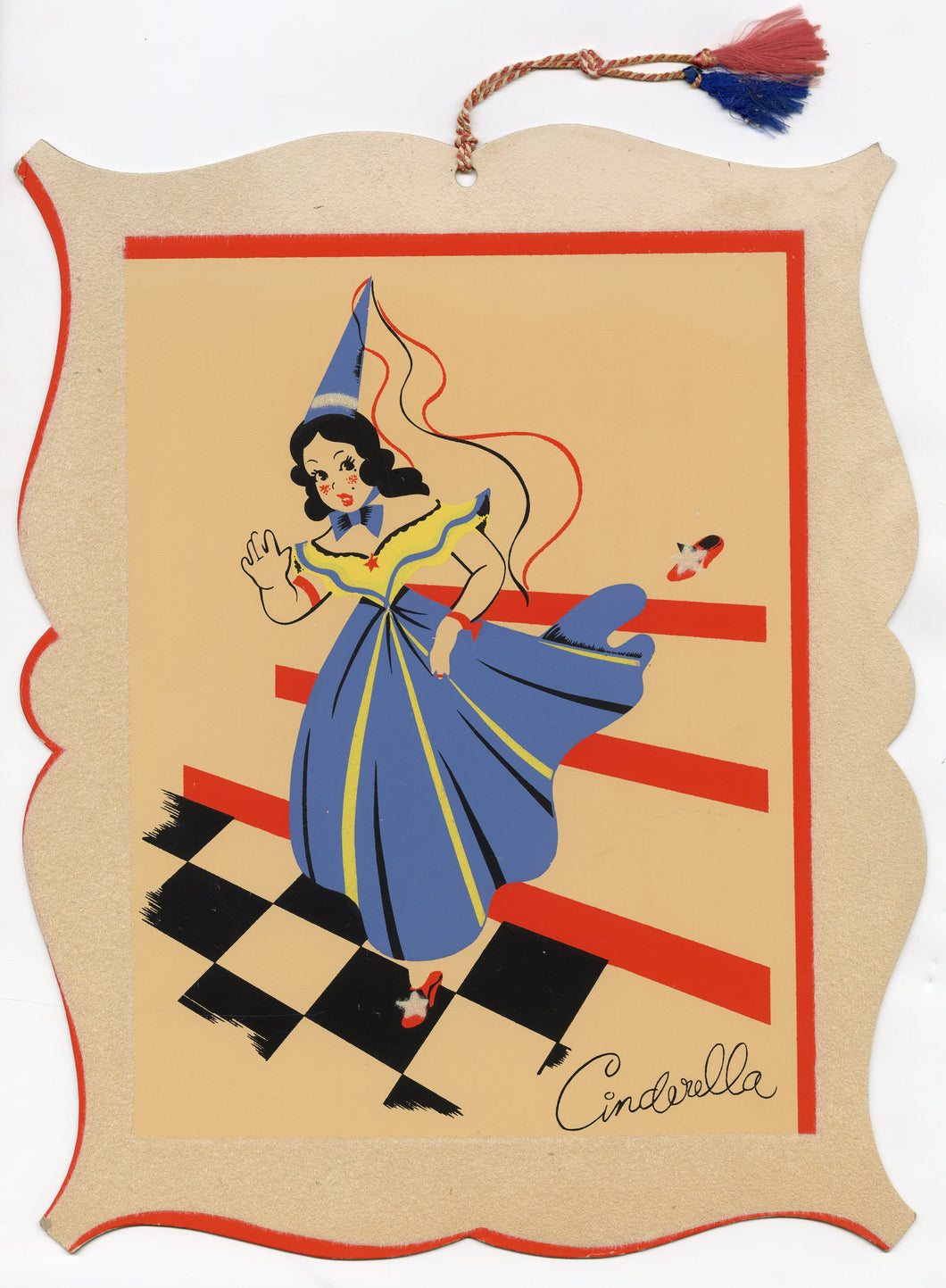 Vintage Cinderella Die-Cut Poster, Nursery Rhyme Felted Pochoir Print