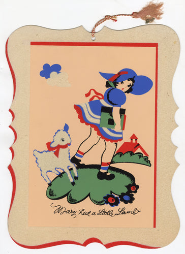 Vintage Mary Had a Little Lamb Die-Cut Poster, Nursery Rhyme Felted Pochoir Print