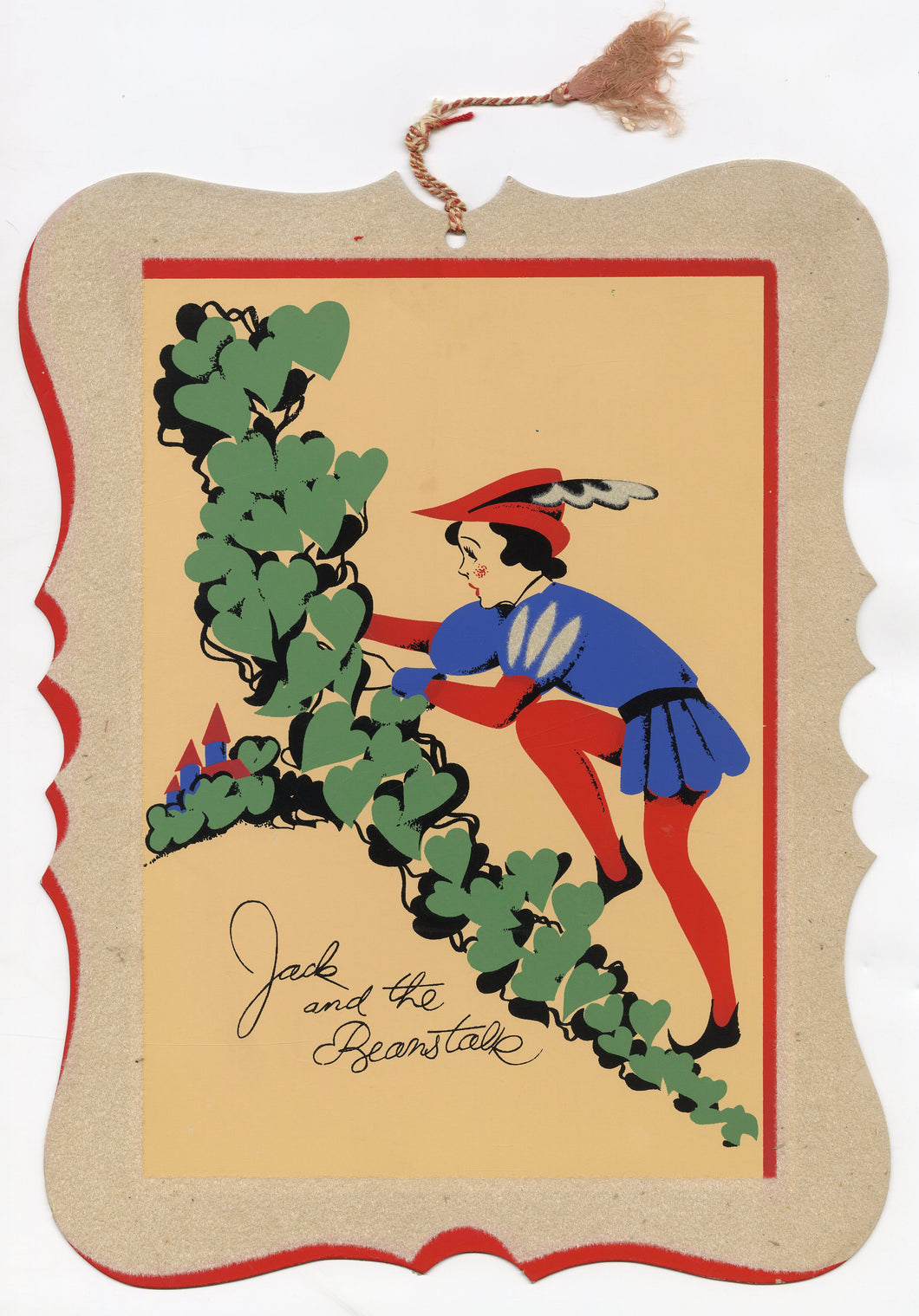 Vintage Jack and the Beanstalk Die-Cut Poster, Nursery Rhyme Felted Pochoir Print