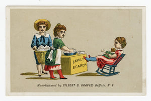 Gilbert S. Graves Family Starch Trade Card || Children Doing Laundry