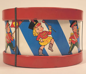 Mid-Century Vintage Children's Tin Drum Set, Musical Toy, Kids' Marching Band 