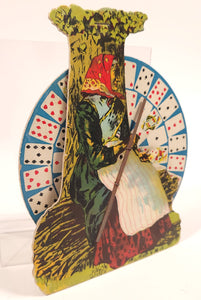 Antique 1920s-1930s Gypsy Fortune Teller Game with Mechanical Spinning Wheel, Card Game