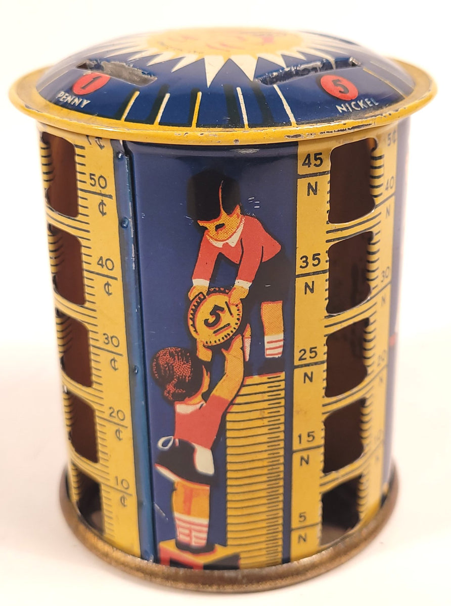 1930's Children's Rotating Toy COIN BANK, Sunburst, Metal Money Saving ...
