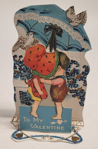 Antique 1920's "Little Token of Love" VALENTINE'S DAY CARD, Children Kissing 