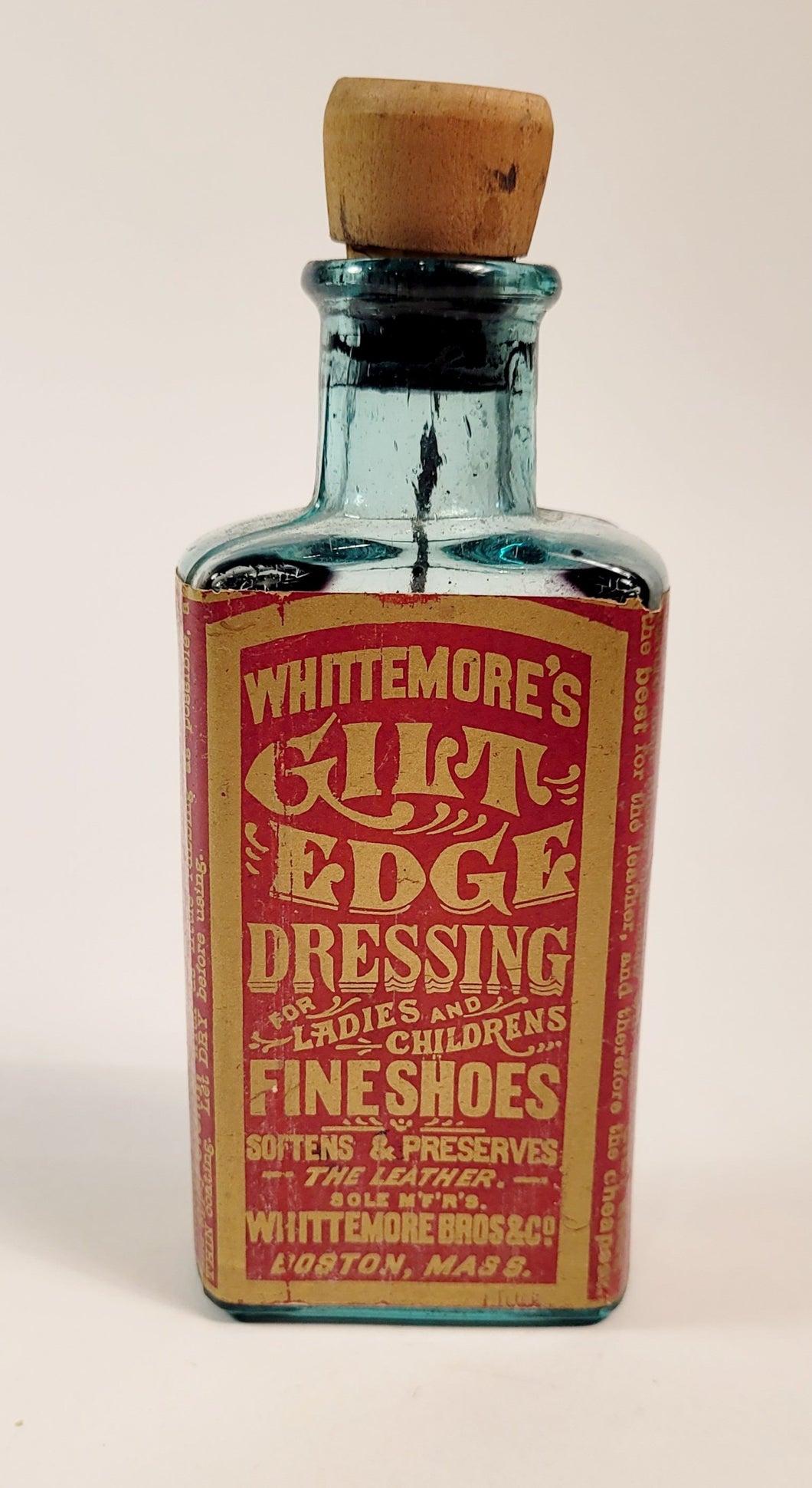 Victorian WHITTEMORE'S GILT EDGE DRESSING BOTTLE, Leather Preserver, Vintage Fashion