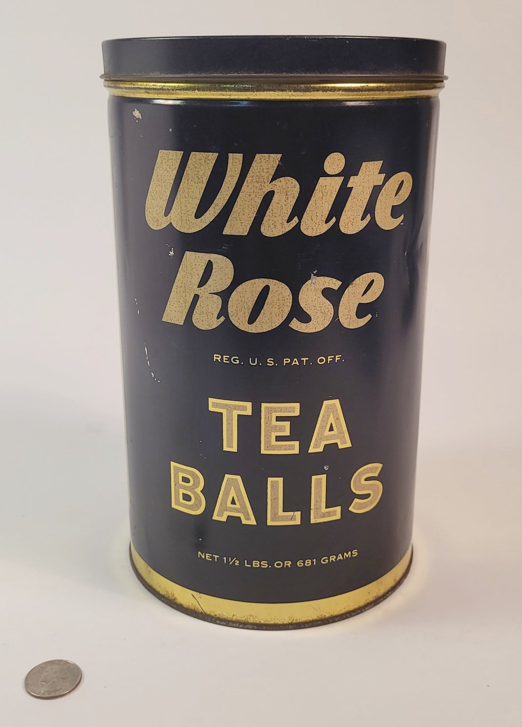 Antique 1930's WHITE ROSE TEA BALLS TIN, Vintage Kitchen, Packaging