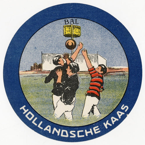 Antique, Unused, Dutch Hollandsche Kaas Cheese Label, Ballgame