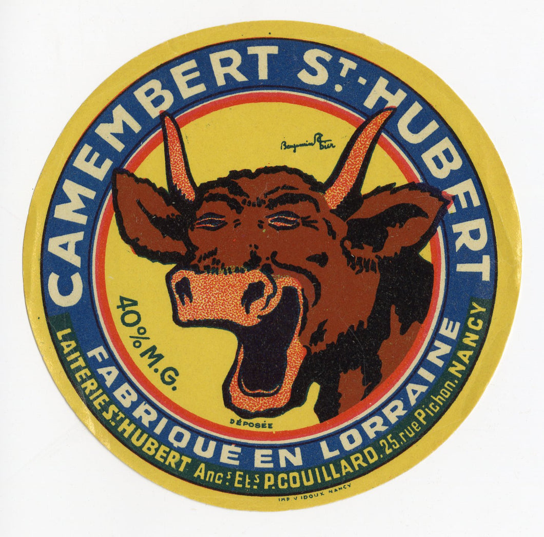 Antique, Unused,French Camembert St. Hubert Cheese Label, Laughing Cow