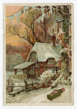 Load image into Gallery viewer, Antique Victorian Heinz&#39;s Extra Cider Vinegar Trade Card || Cottage in Snow