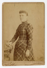 Load image into Gallery viewer, Victorian Cabinet Card, Young Woman in Plaid Dress || Birmingham, Connecticut