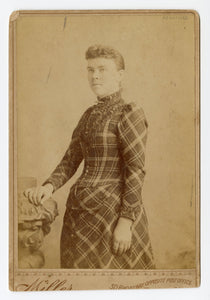 Victorian Cabinet Card, Young Woman in Plaid Dress || Birmingham, Connecticut