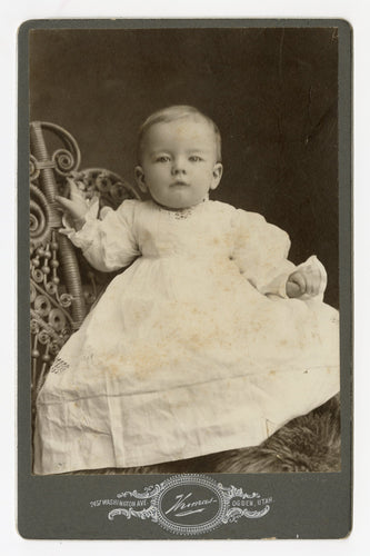 Victorian Cabinet Card, Small Baby in White Gown || Ogden, Utah