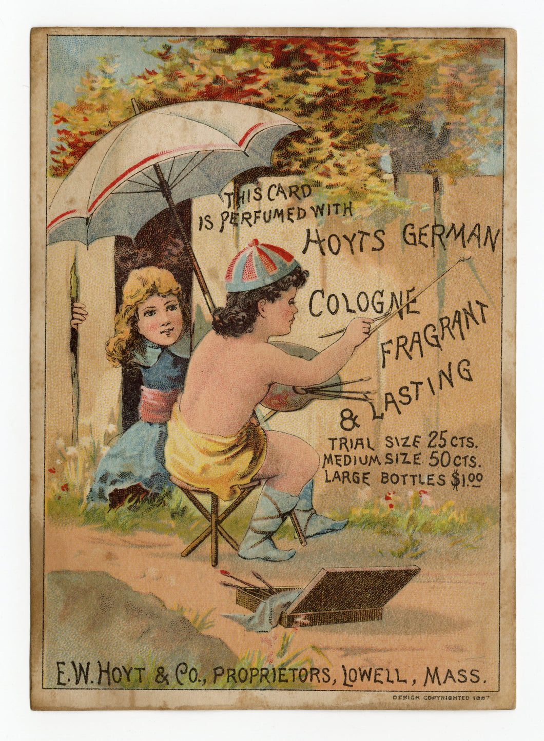 Victorian Hoyt's German Cologne, Perfume Trade Card || Children Painting