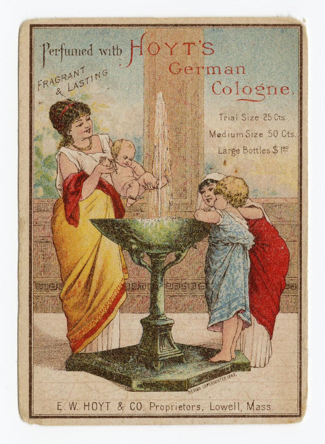 Victorian Hoyt's German Cologne, Perfume Trade Card || Grecian Fountain, Baby