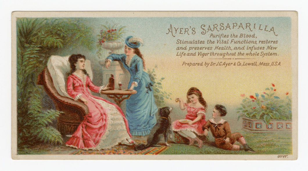Victorian Ayer's Sarsaparilla, Quack Medicine Trade Card || Ladies in Garden