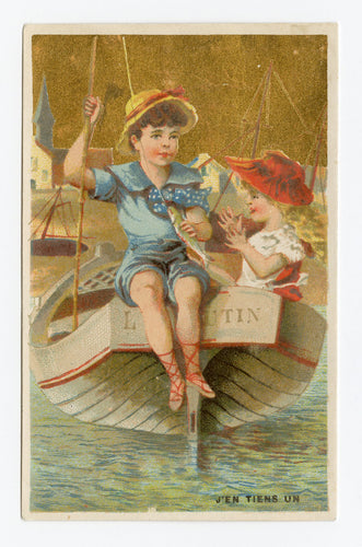 Victorian French Trade Card Advertising Clothing || Children on Boat
