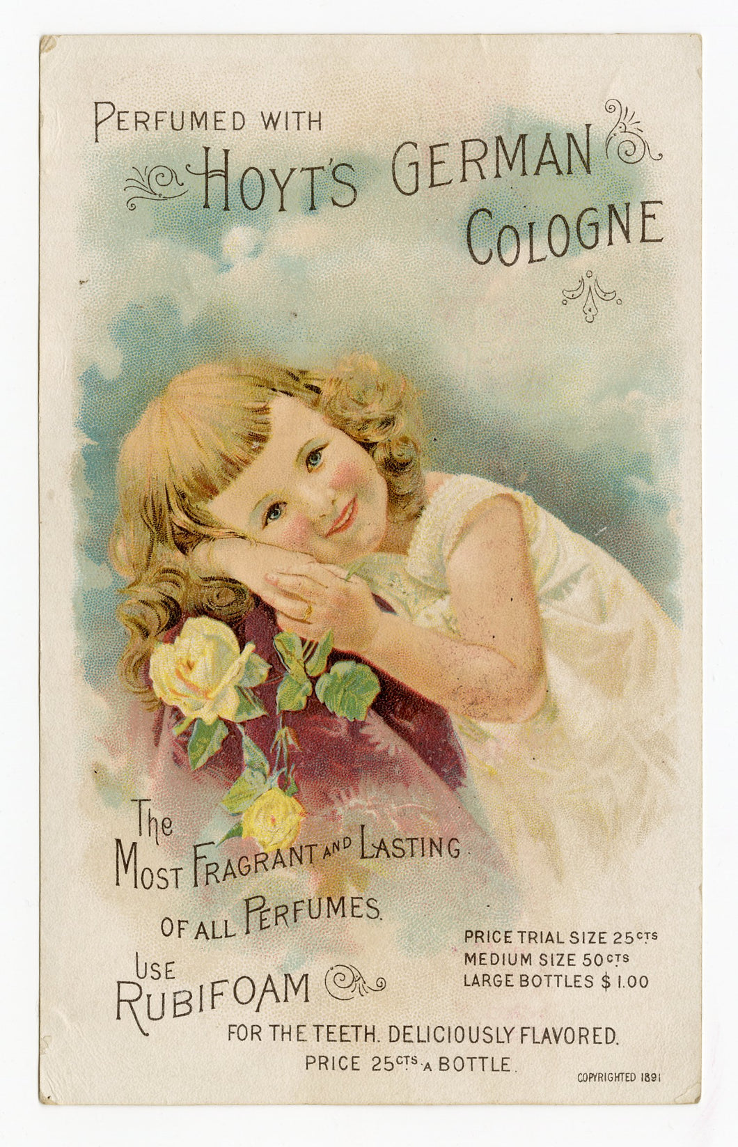 Victorian Hoyt's German Cologne Perfumed Calendar 1891 || Small Girl
