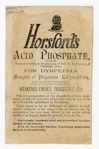 Antique Prof. Horsford's Acid Phosphate, Quack Medicine Trade Card