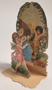 Antique 1900's Die-Cut VALENTINE'S DAY CARD, Cherubs, Drum, Lily of the Valley