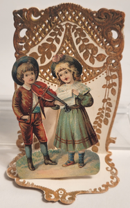 Antique Die-Cut, Embossed VALENTINE'S DAY CARD, Children Singing, Violin