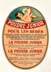 Large Antique French Poudre Junior BABY POWDER Label, Nursery, Daycare
