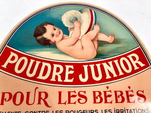 Large Antique French Poudre Junior BABY POWDER Label, Nursery, Daycare