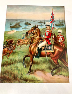 Antique, Original BRITAIN'S BULWARKS Color Lithograph, Print, Army, Navy'