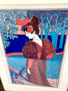 1897 Framed Art Nouveau, LA FEMME AU PAON, Louis Rhead, L'Estampe Moderne