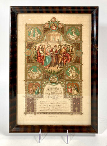 1925 Framed German Marriage Certificate, Scenes from Christ's Life, Biblical
