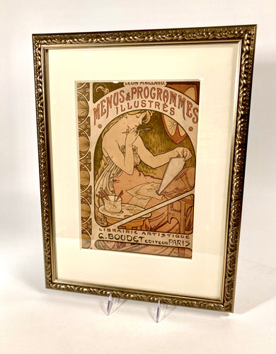  1898 Framed MENUS & PROGRAMMES ILLUSTRES Lithograph Cover, MUCHA 