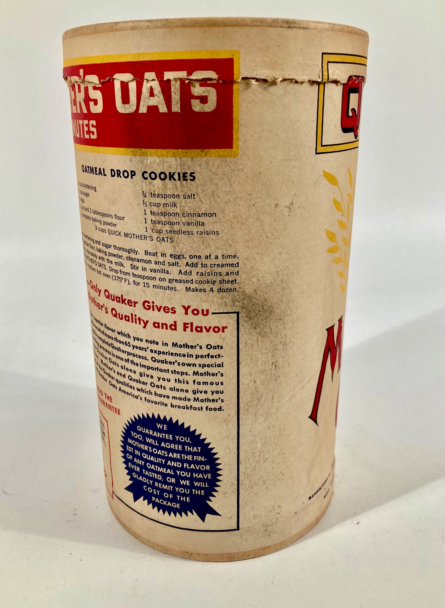Large Vintage Cardboard Quaker Old Fashioned Oats Container/collectible  Oatmeal Cardboard Container 