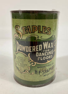 Antique 1910's STAPLES Powdered Wax for Dancing Floors Tin, Ballroom