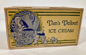 1921 Antique Van's Velvet Ice Cream Cardboard, Waxed Box, Cherubs