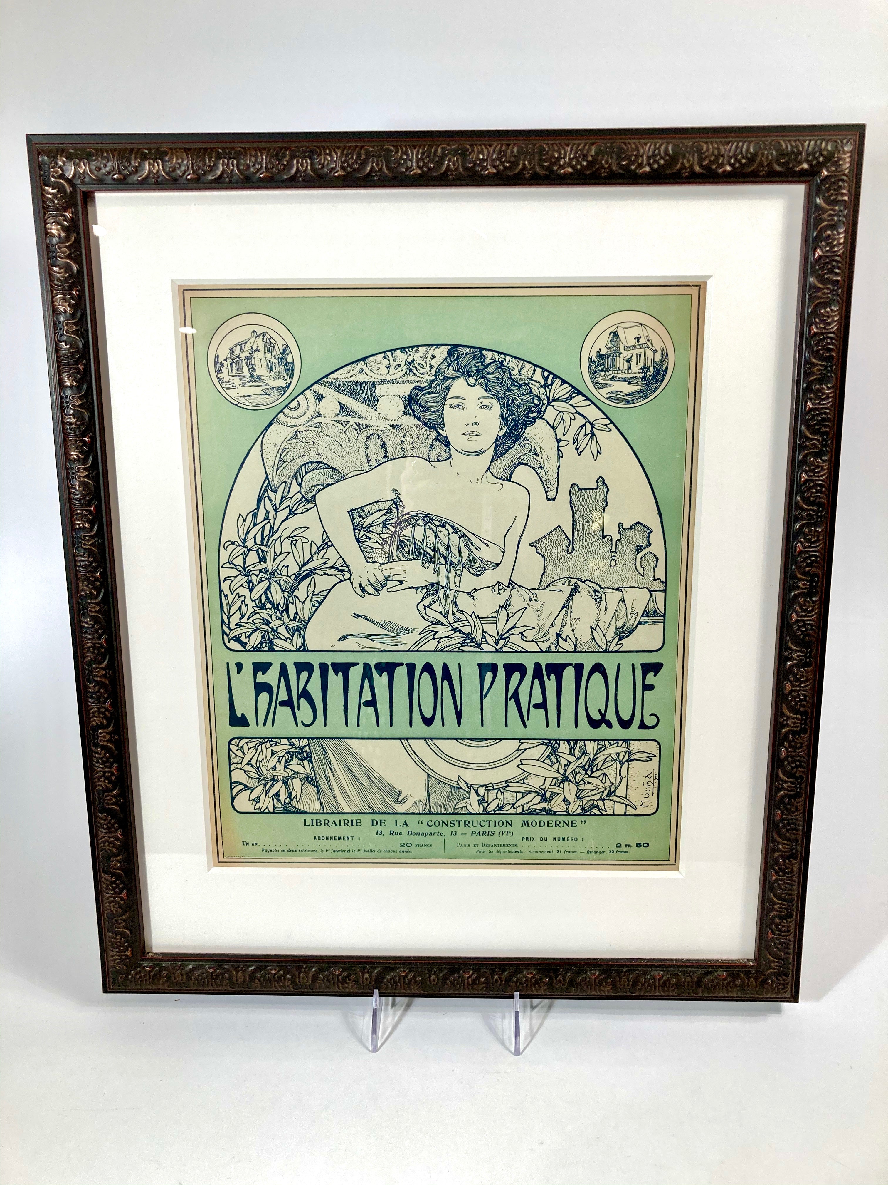 1904 Antique, Framed L'HABITATION PRATIQUE Cover Lithograph