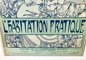 1904 Antique, Framed L'HABITATION PRATIQUE Cover Lithograph, Alphonse Mucha Print