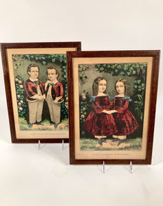 Antique CURRIER & IVES "The Little Sisters" Framed Lithograph, Original Print 