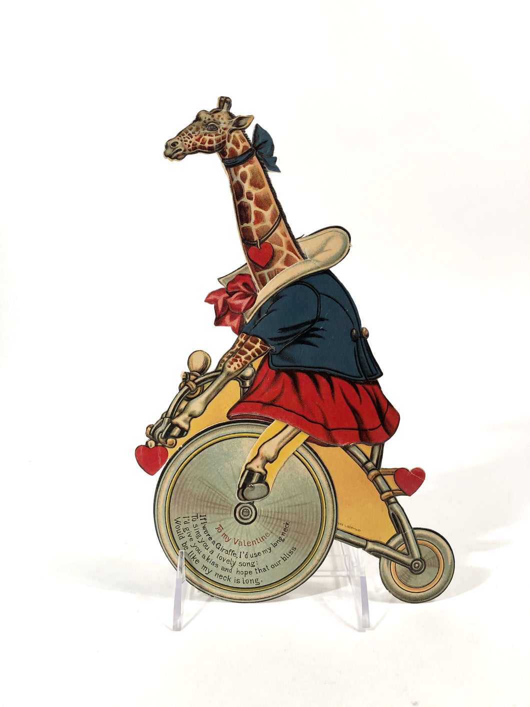 Antique Rare MECHANICAL German-Made VALENTINE || Anthropomorphic Giraffe on a Bicycle