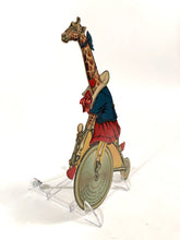 Load image into Gallery viewer, Antique Rare MECHANICAL German-Made VALENTINE || Anthropomorphic Giraffe on a Bicycle