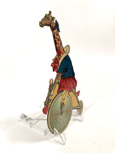 Antique Rare MECHANICAL German-Made VALENTINE || Anthropomorphic Giraffe on a Bicycle
