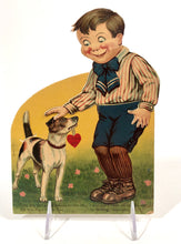 Load image into Gallery viewer, Antique German MECHANICAL &quot;Lucky Dog&quot; VALENTINE || Young Boy and Dog