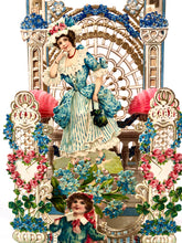 Load image into Gallery viewer, Antique Intricate Fold-Out VALENTINE || Georgian Woman and Child, Latticework