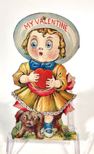 Load image into Gallery viewer, Antique MECHANICAL 1920&#39;s VALENTINE || Big Eyed Child with Nervous Dog
