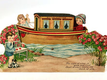 Load image into Gallery viewer, Antique 1920&#39;s MECHANICAL Love Boat VALENTINE || Three Children and Boat