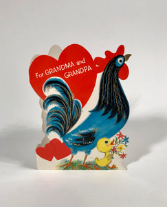 Vintage 1960's VALENTINE Card "For Grandma and Grandpa" || Rooster and Chick