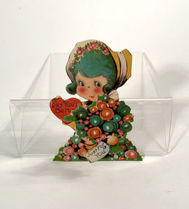 Antique Fold-Out 1920's VALENTINE, Little Girl with Blue Hair || "Say You'll be Mine"